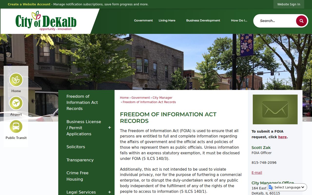 City of DeKalb FOIA page for address-keyed block records