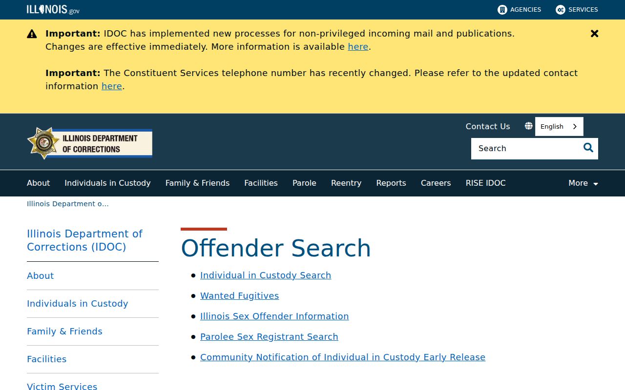 DeKalb resident lookup Illinois corrections search screen
