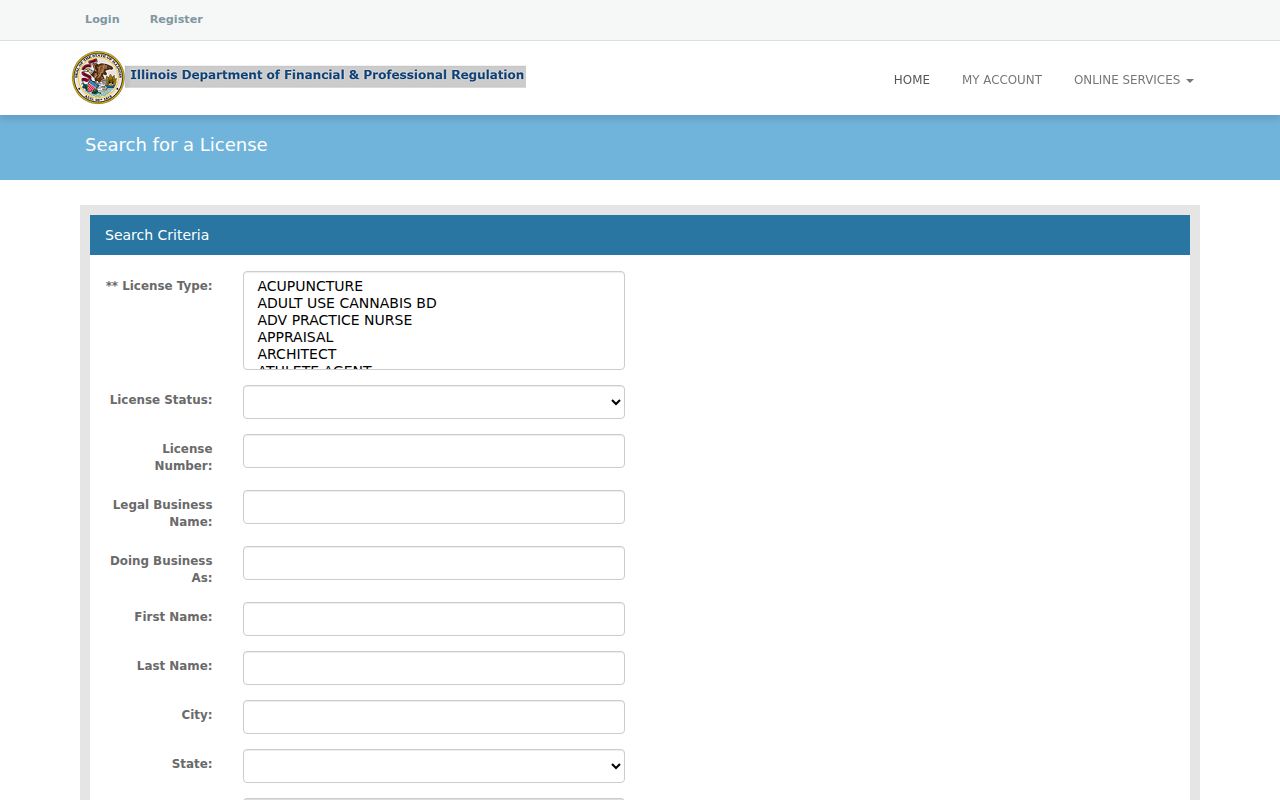 DeKalb resident lookup Illinois professional license form