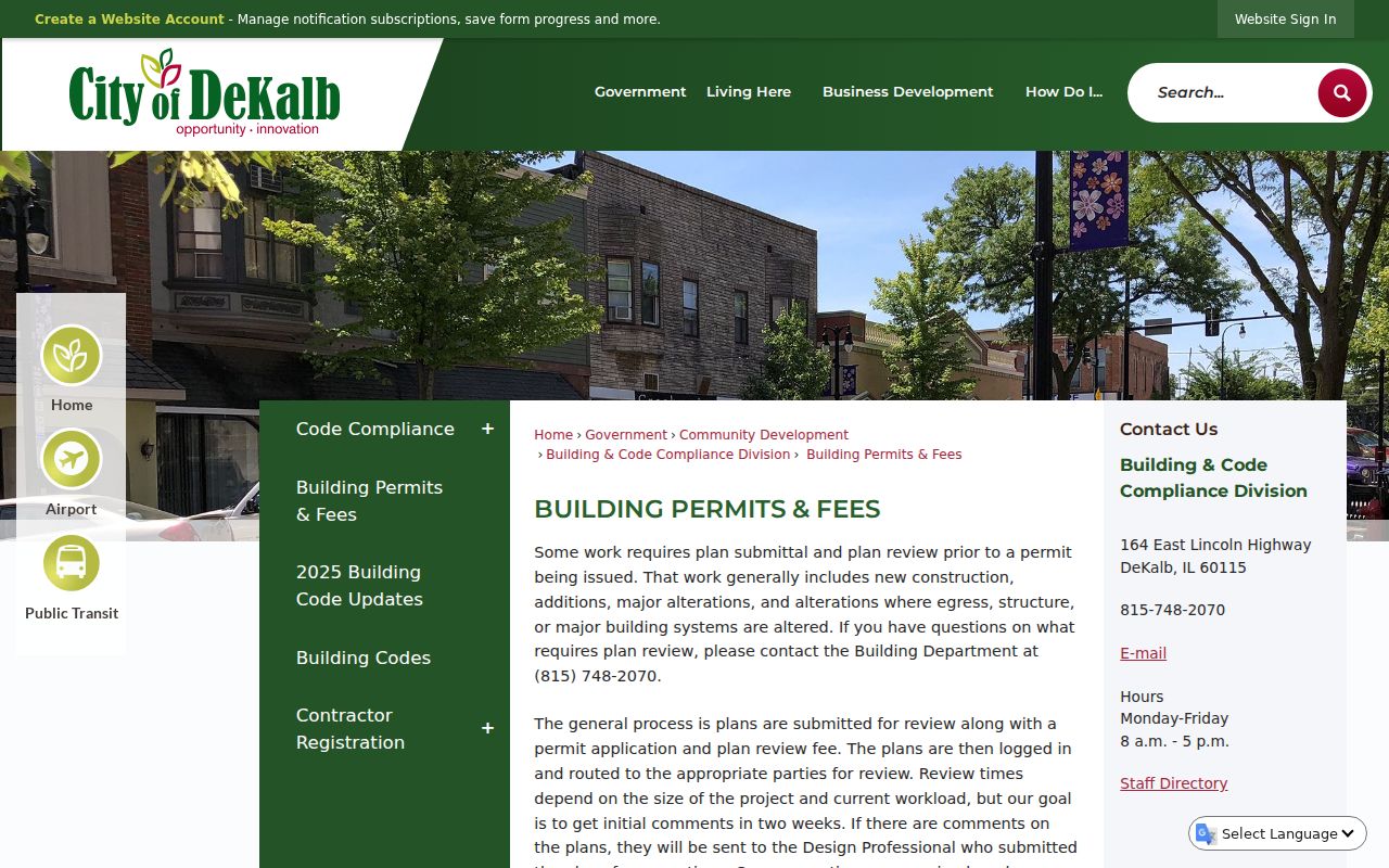 DeKalb building permits and fees page for address research